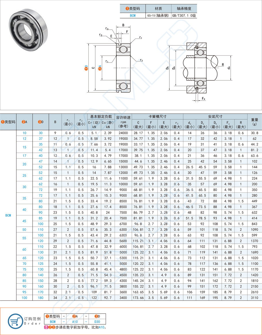 帶卡簧槽深溝球軸承