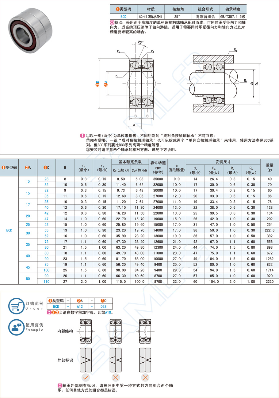 成對角軸承,接觸球軸承,背靠背軸承